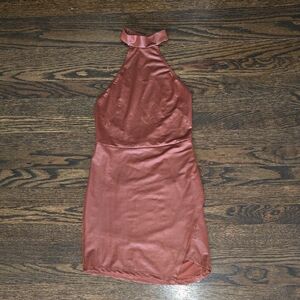 SHEIN Backless Halter Dress in Rich Brown